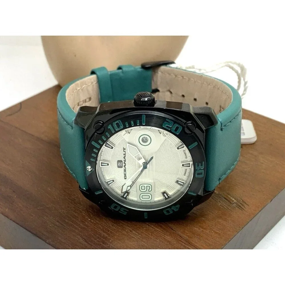 Oceanaut Men's Watch OC1343 Barletta Silver Dial Date Leather Band 44mm